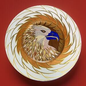 Large Wood Handpainted Native American Eagle Platter Signed Lion ‘94